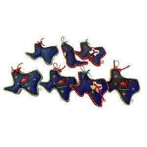 Blue Denim Texas Christmas Ornaments Set 6 Horse Western Cowboy Ranch Farmhouse